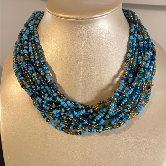 Torsade Multi-Strand Turquoise Beaded Necklace New - Picture 2 of 9